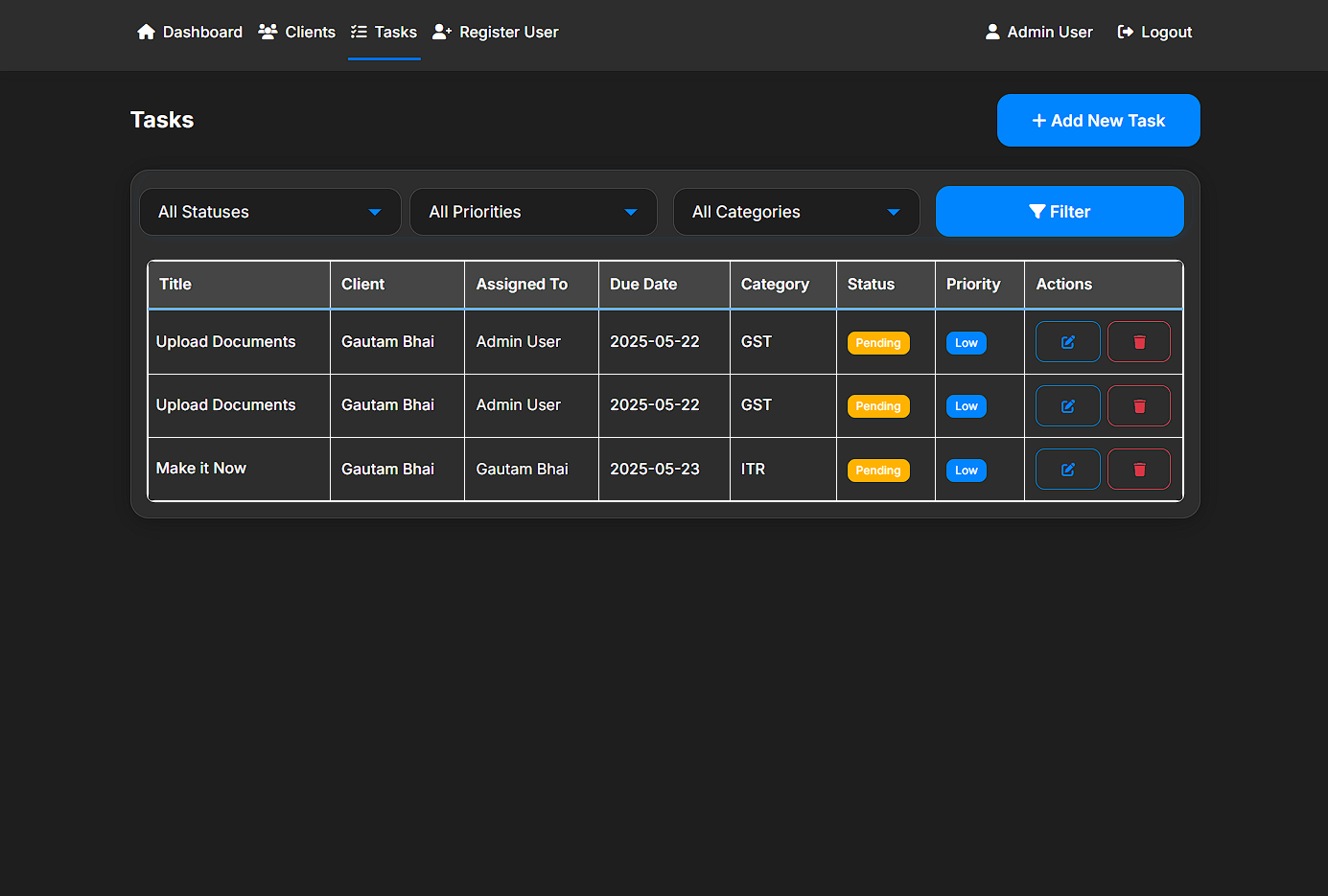 Class9 task tracker demo screenshot